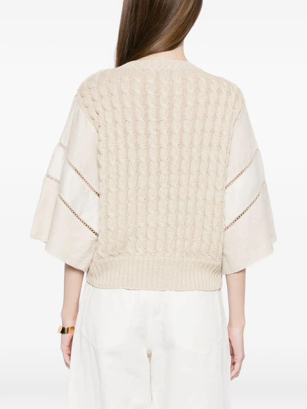 Max Mara Kabelgebreide trui met vlakken Beige