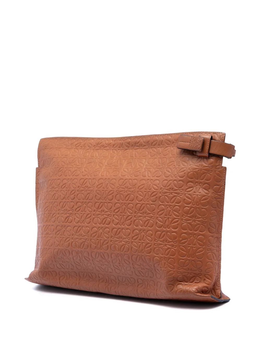  Loewe Pre-owned 2016 Embossed Anagram Leather Repeat T Clutch Bag - Brown 