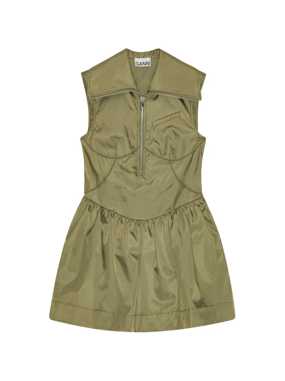 GANNI collared zipped mini dress - Verde