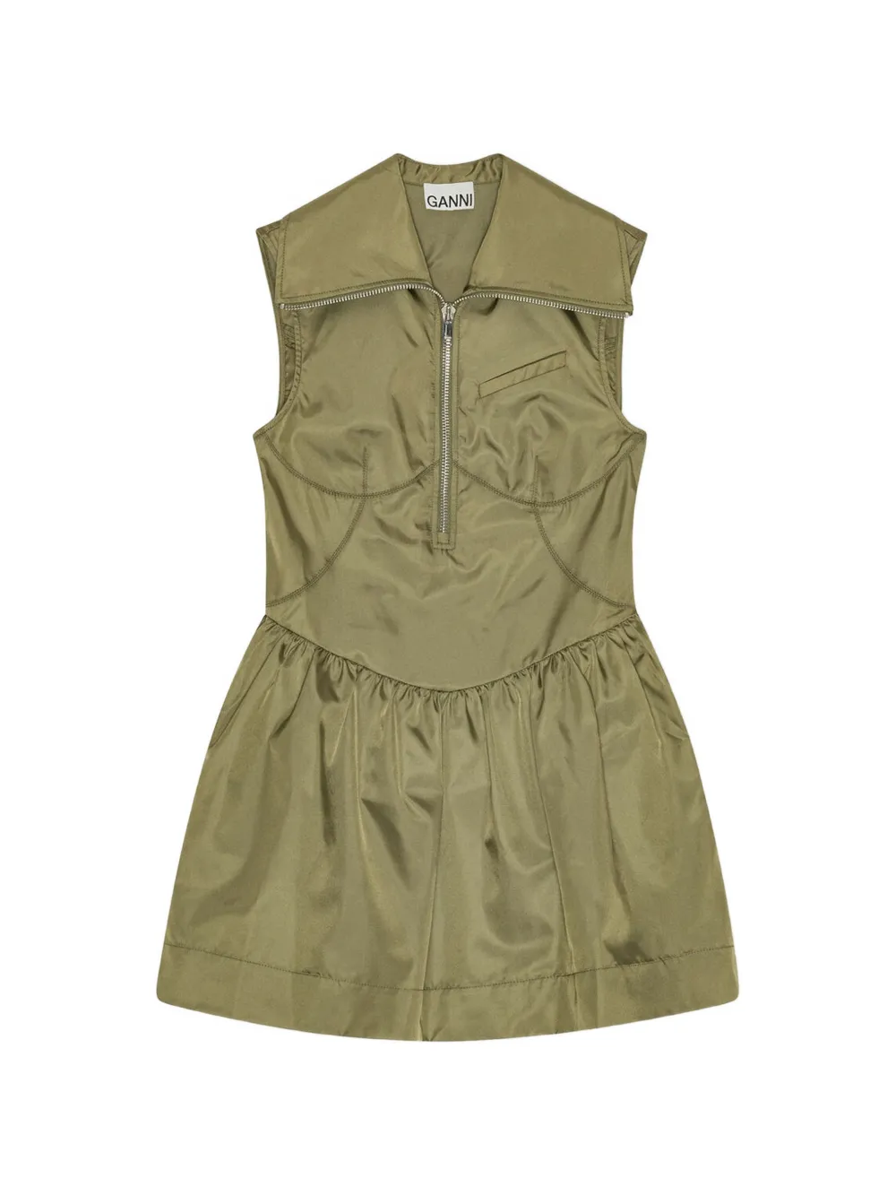 GANNI Mini-jurk met kraag en rits Groen