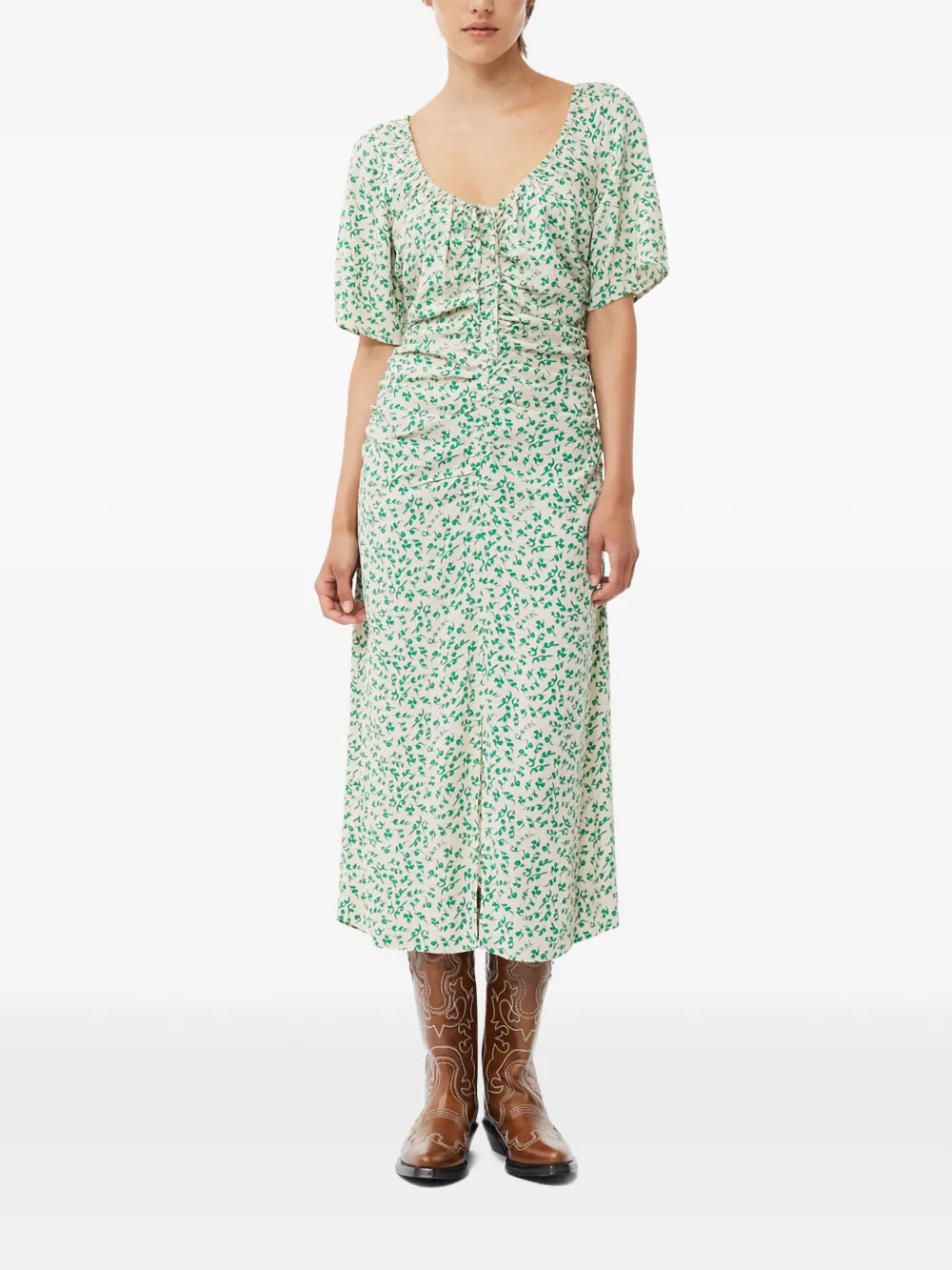  Ganni Printed Midi Dress - Neutrals 
