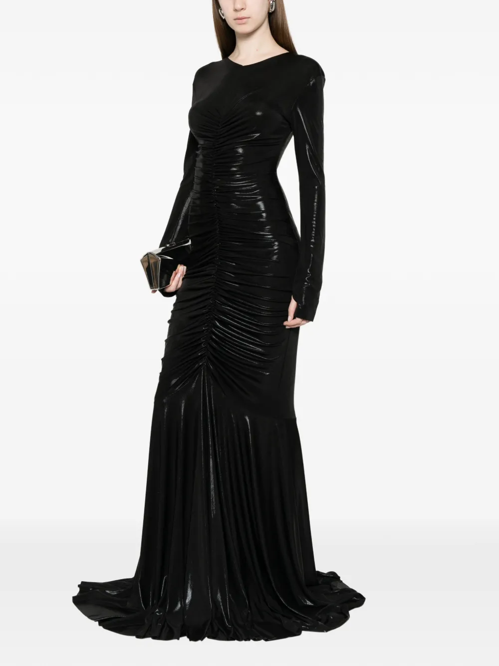  Norma Kamali Long-sleeve Ruched Maxi Dress - Black 