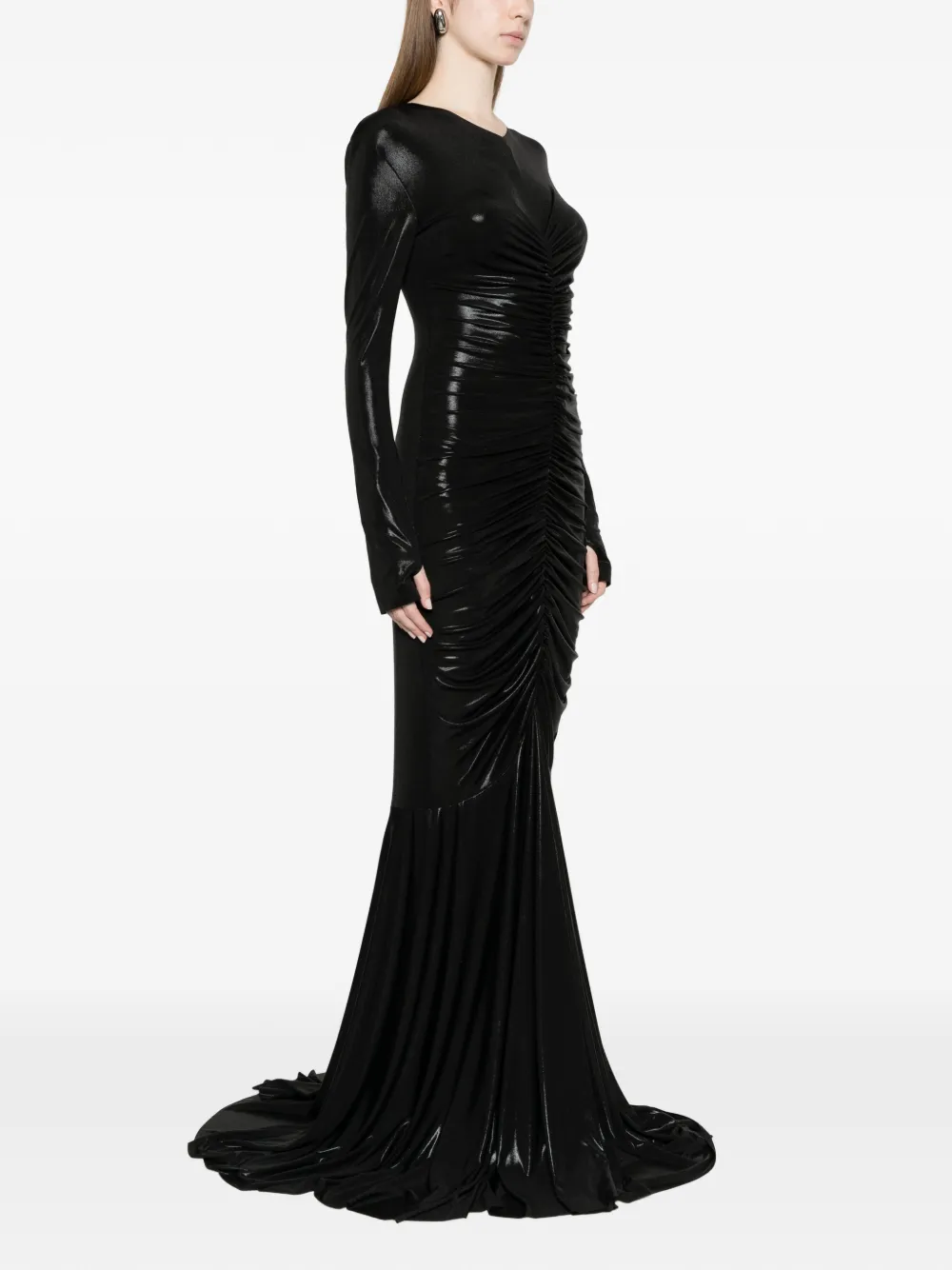  Norma Kamali Long-sleeve Ruched Maxi Dress - Black 