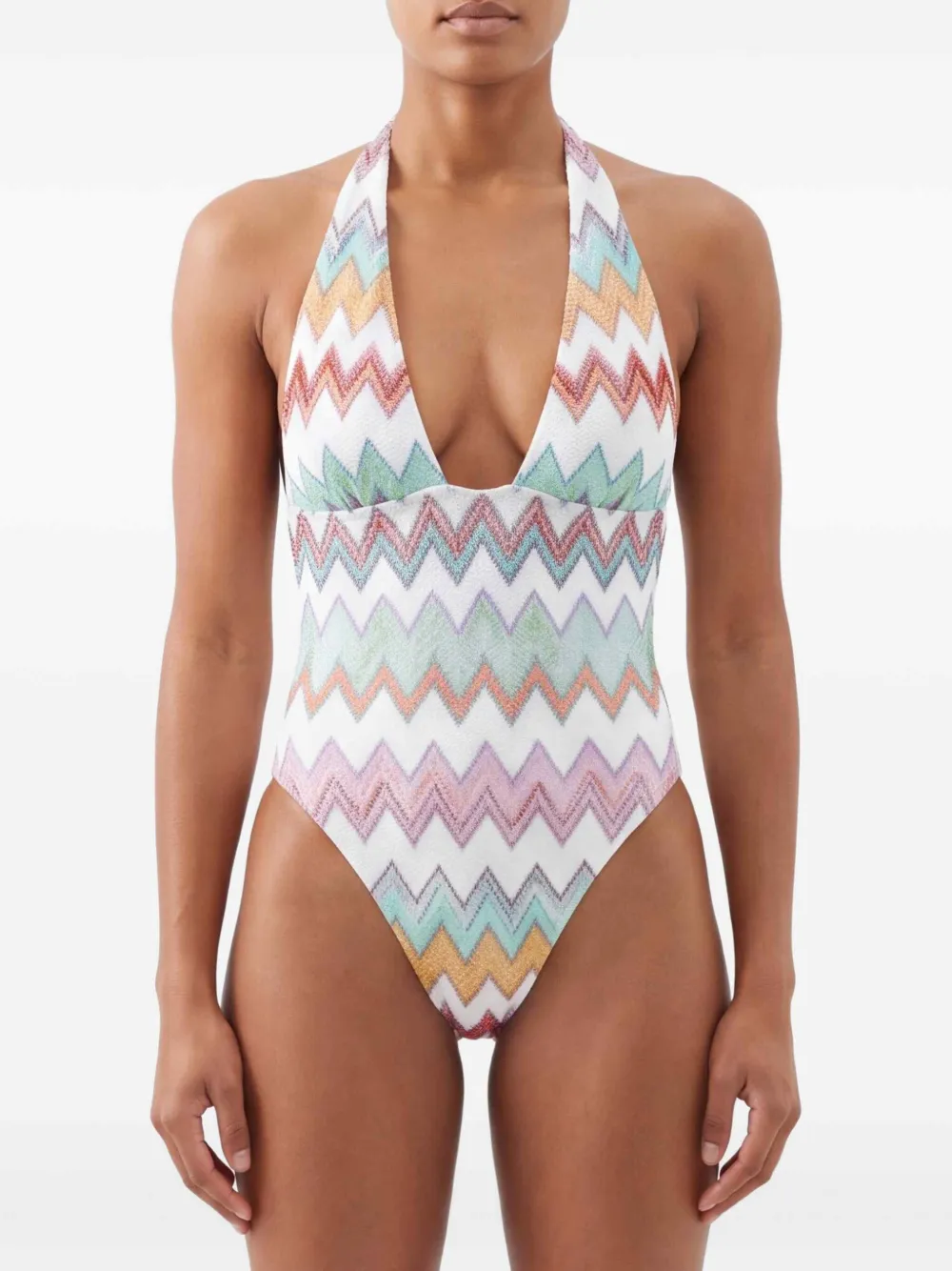 Missoni Badpak met halternek en zigzag-patroon Wit