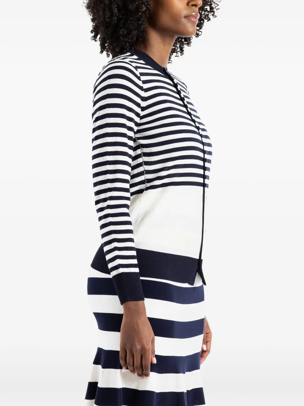 Junya Watanabe Round-neck Striped Cardigan in Blue, view 3