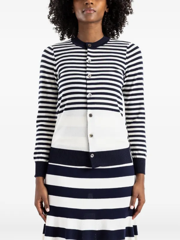 Junya Watanabe Round-neck Striped Cardigan in Blue
