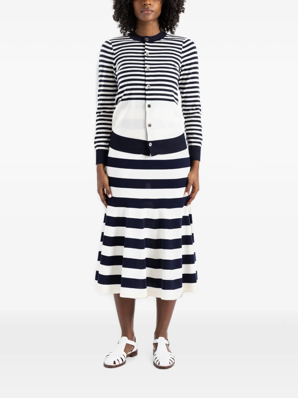 Junya Watanabe Round-neck Striped Cardigan in Blue, view 2