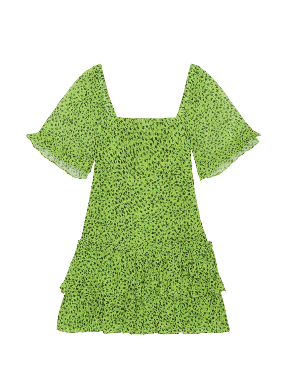 GANNI floral ruffled mini dress - Verde