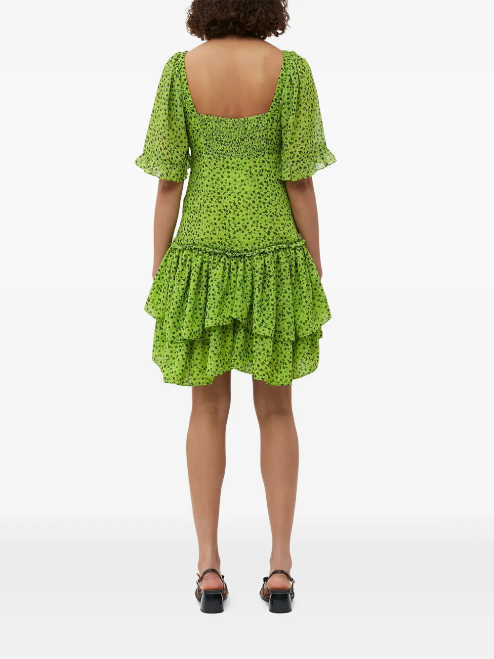 GANNI Mini-jurk met bloemenprint en ruches Groen