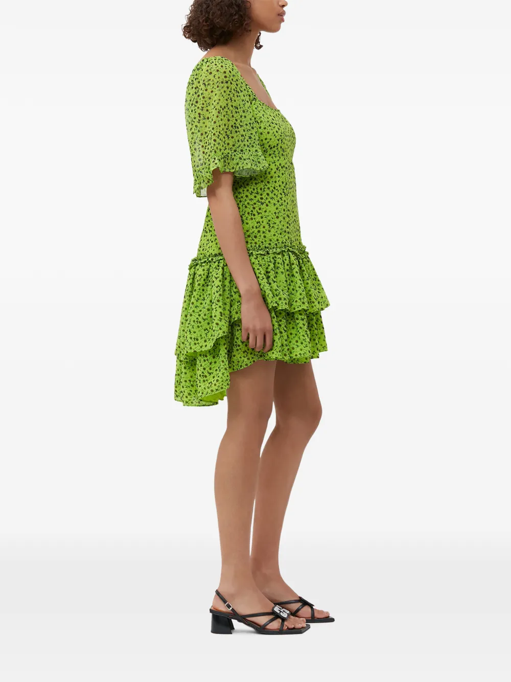 GANNI Mini-jurk met bloemenprint en ruches Groen
