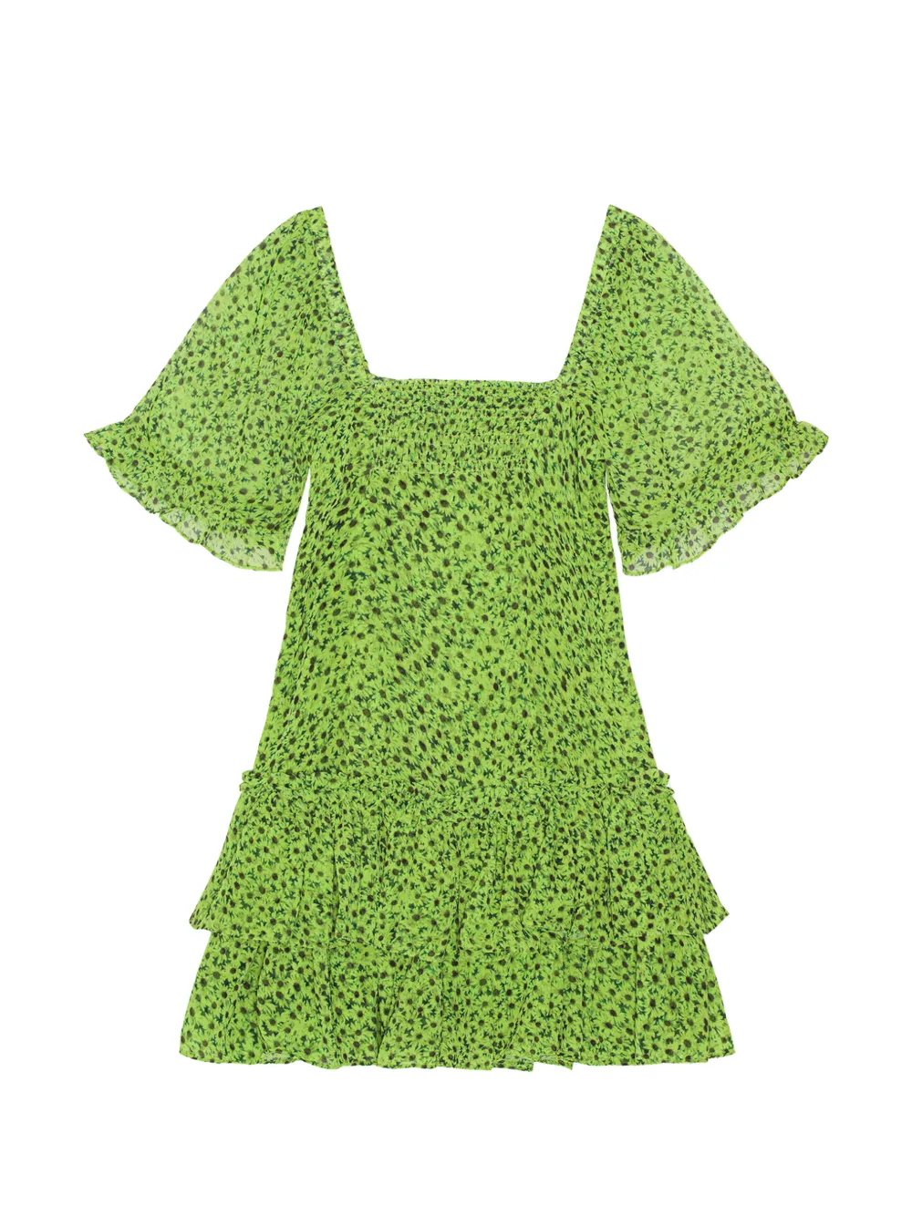 GANNI Mini-jurk met bloemenprint en ruches Groen