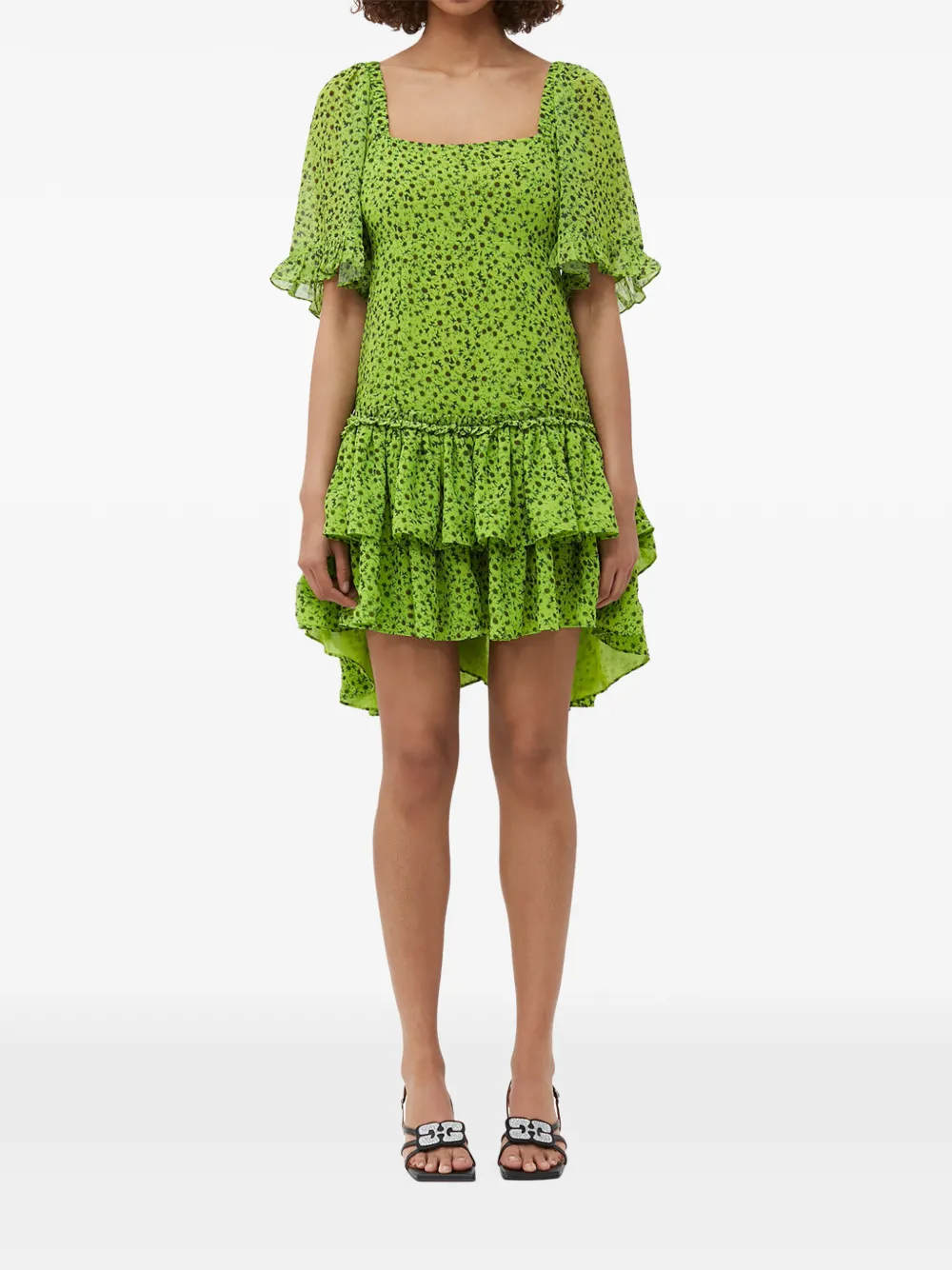 GANNI Mini-jurk met bloemenprint en ruches Groen