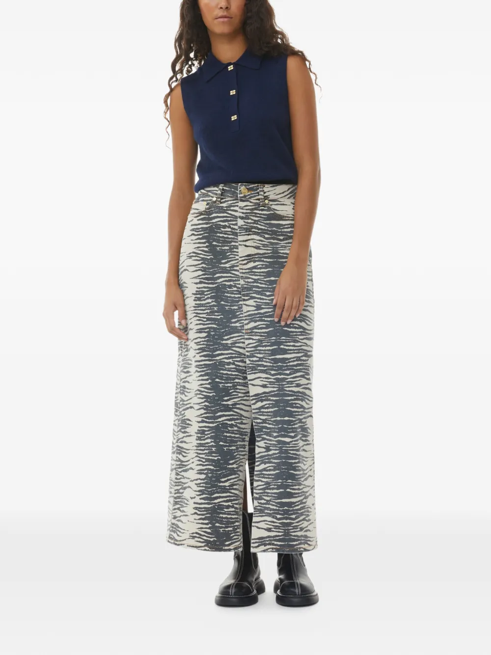  Ganni Zebra-print Maxi Skirt - Neutrals 
