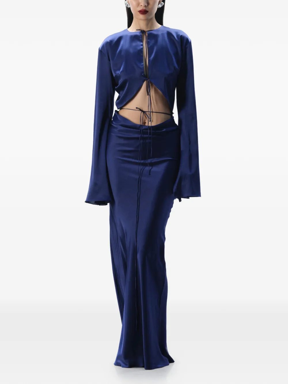 MANURÍ Sylvia zijden jurk met uitgesneden details Blauw
