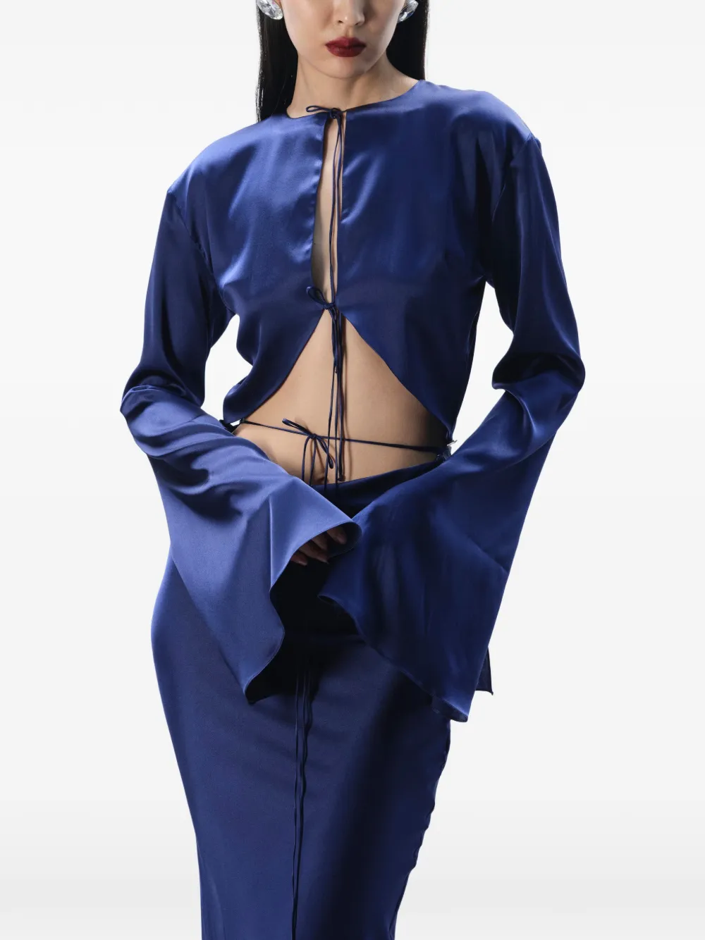 MANURÍ Sylvia zijden jurk met uitgesneden details Blauw