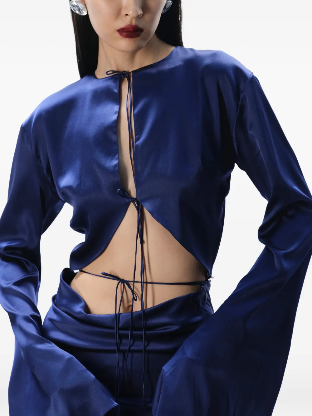 MANURÍ Sylvia zijden jurk met uitgesneden details Blauw