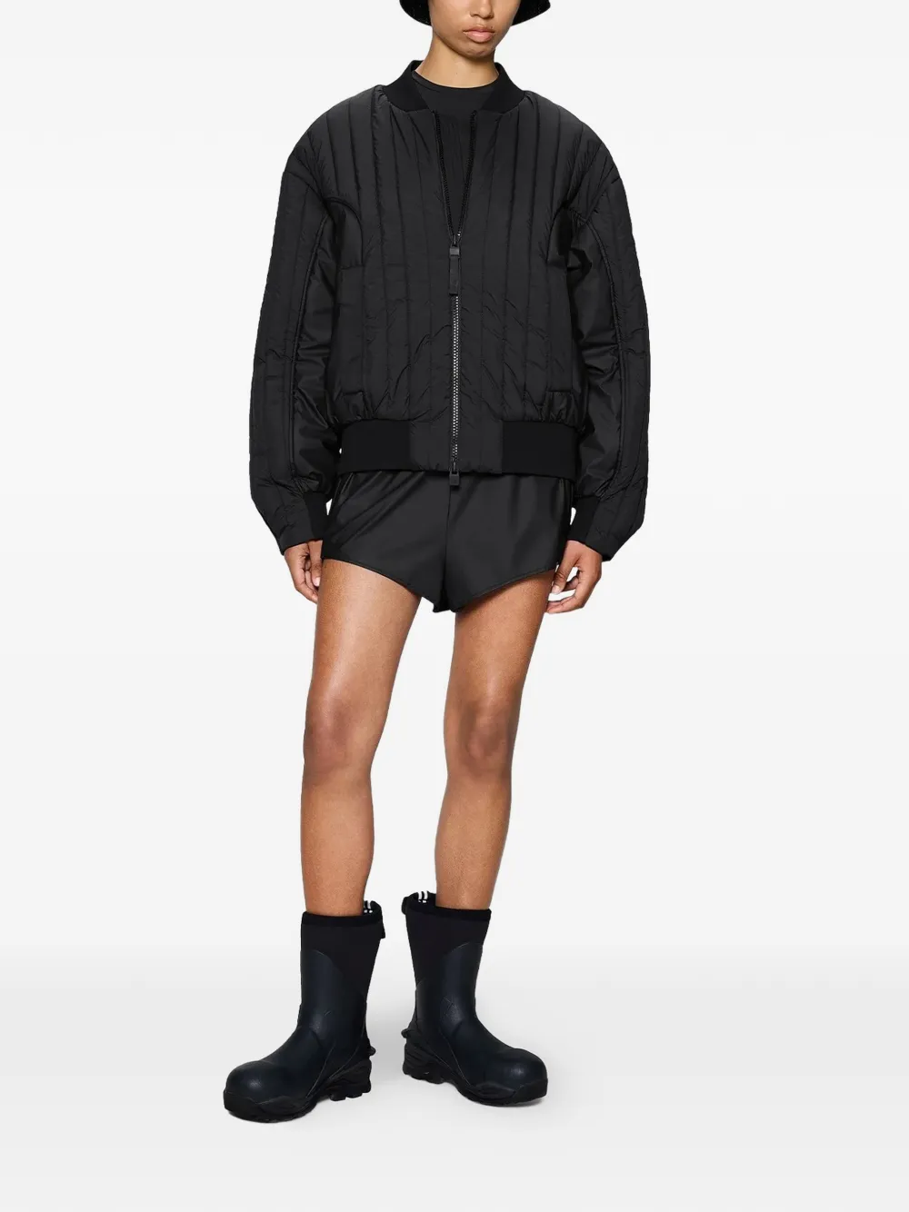  Rains Quilted Bomber Jacket - Black 