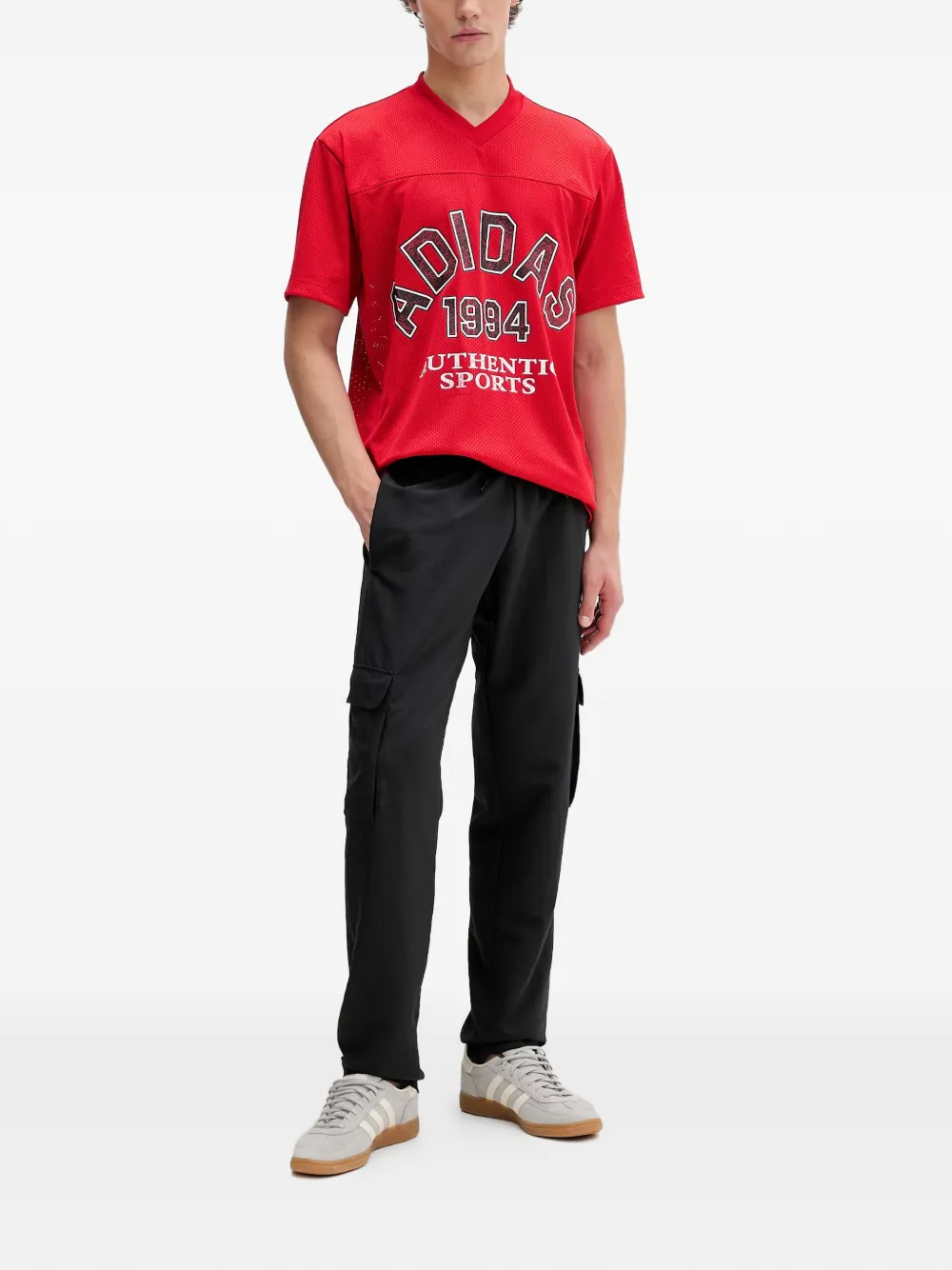 adidas V-neck sports T-shirt Rood