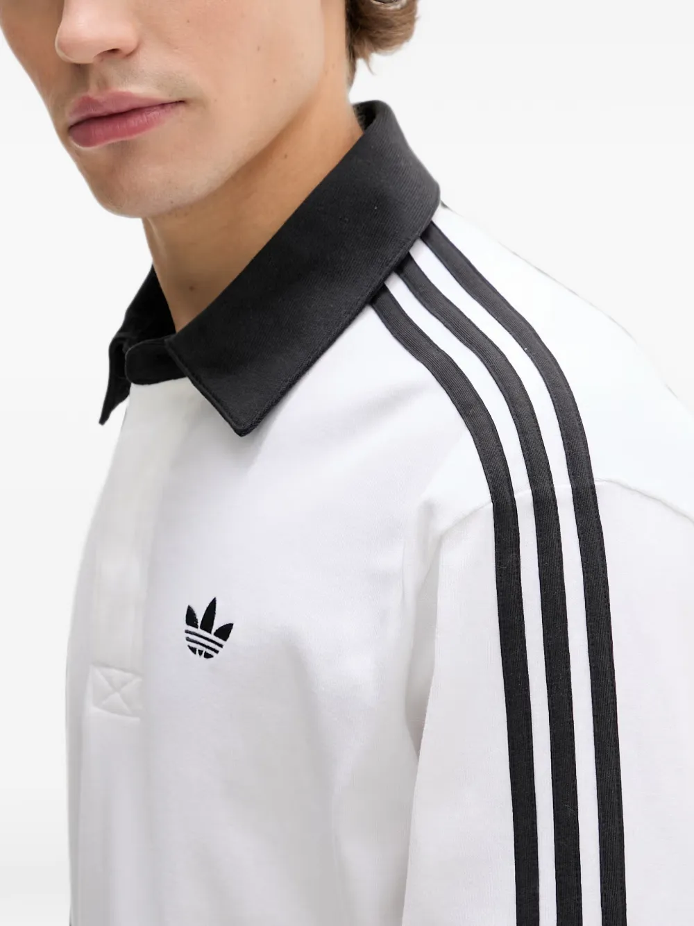 adidas logo-embroidered striped-sleeve polo shirt Wit