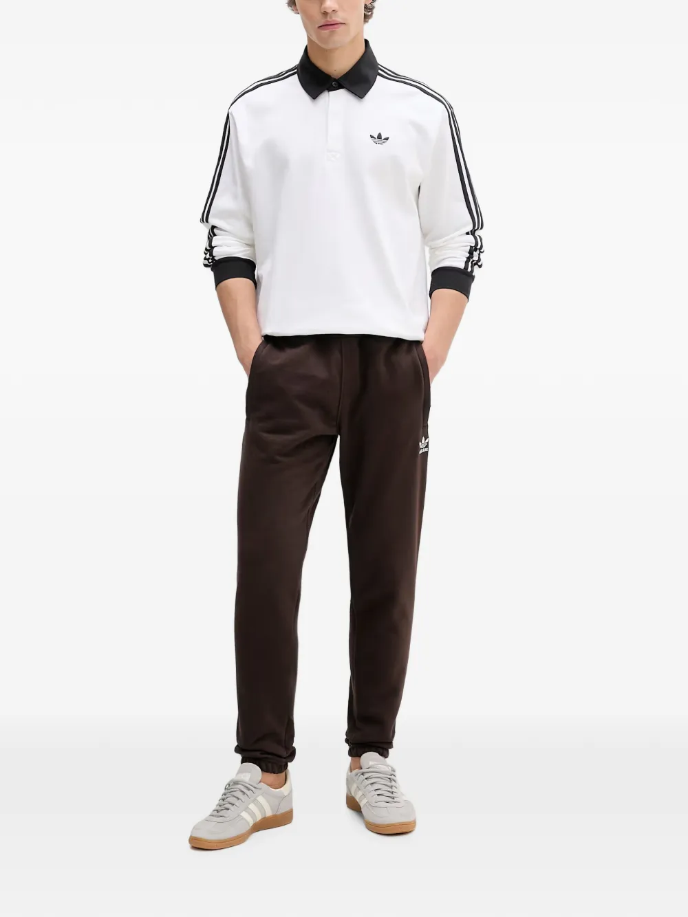 adidas logo-embroidered striped-sleeve polo shirt Wit