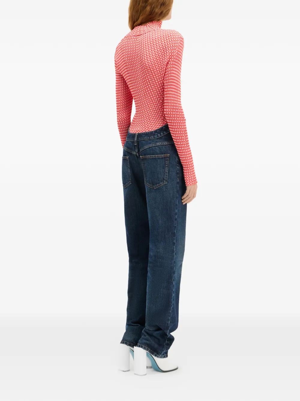 Jean Paul Gaultier Top met asymmetrische kraag en gingham ruit Rood