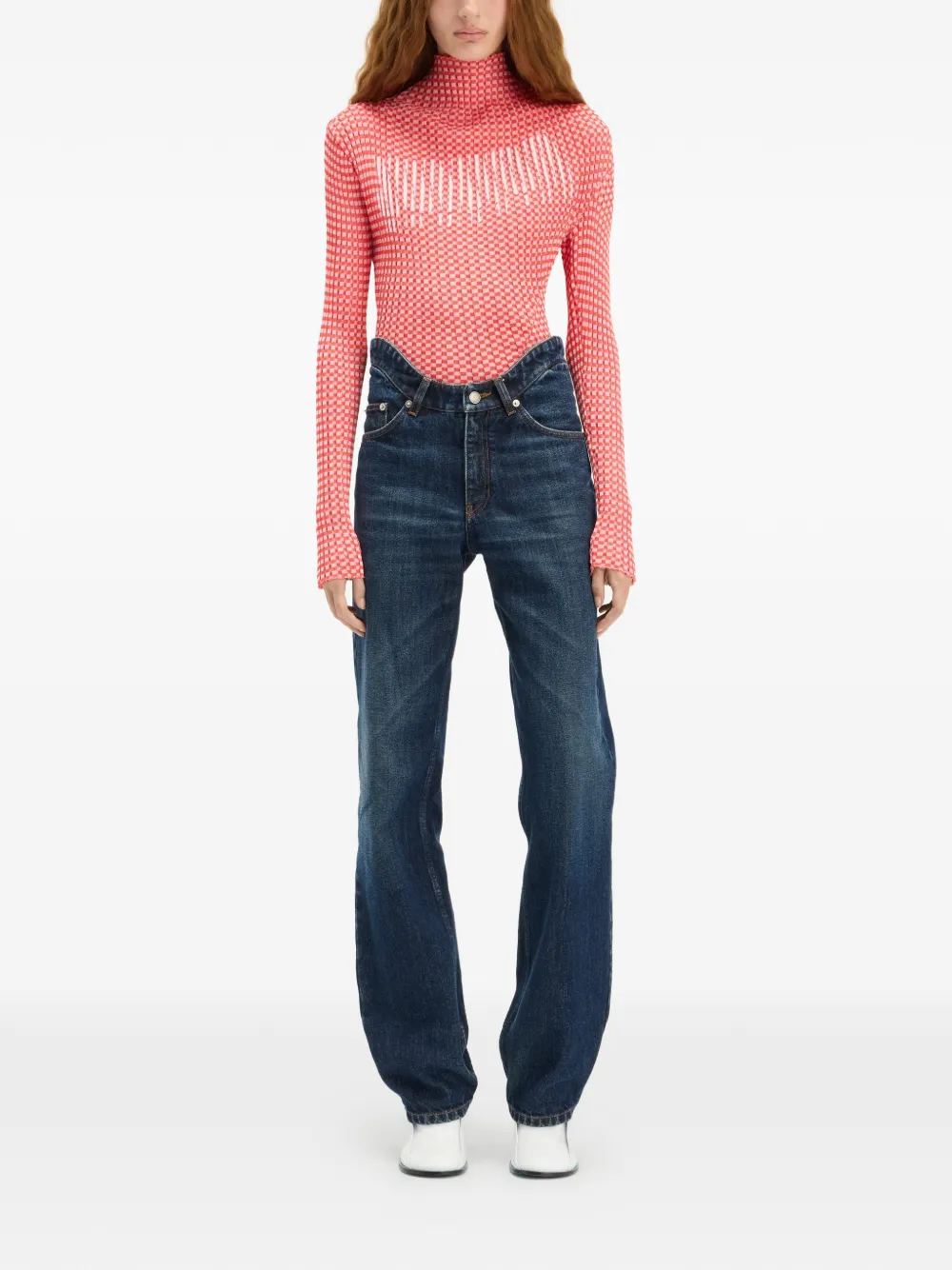 Jean Paul Gaultier Top met asymmetrische kraag en gingham ruit Rood