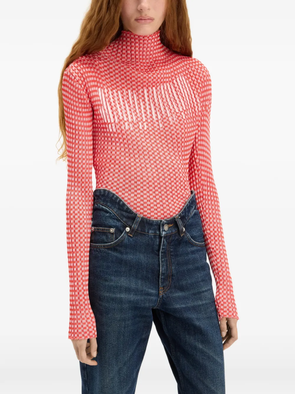 Jean Paul Gaultier Top met asymmetrische kraag en gingham ruit Rood