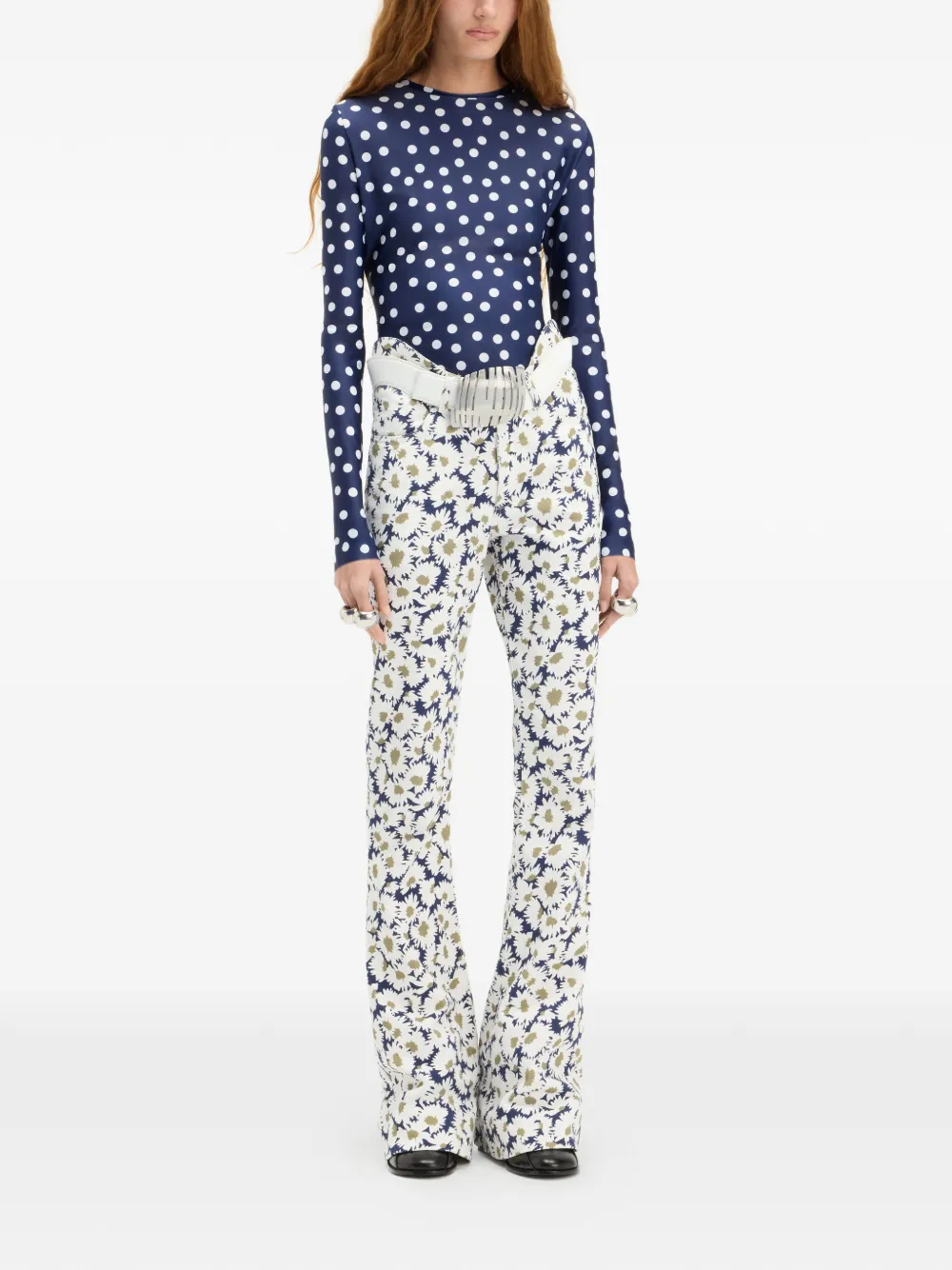 Jean Paul Gaultier The Curved flared denim jeans met bloemenprint Wit