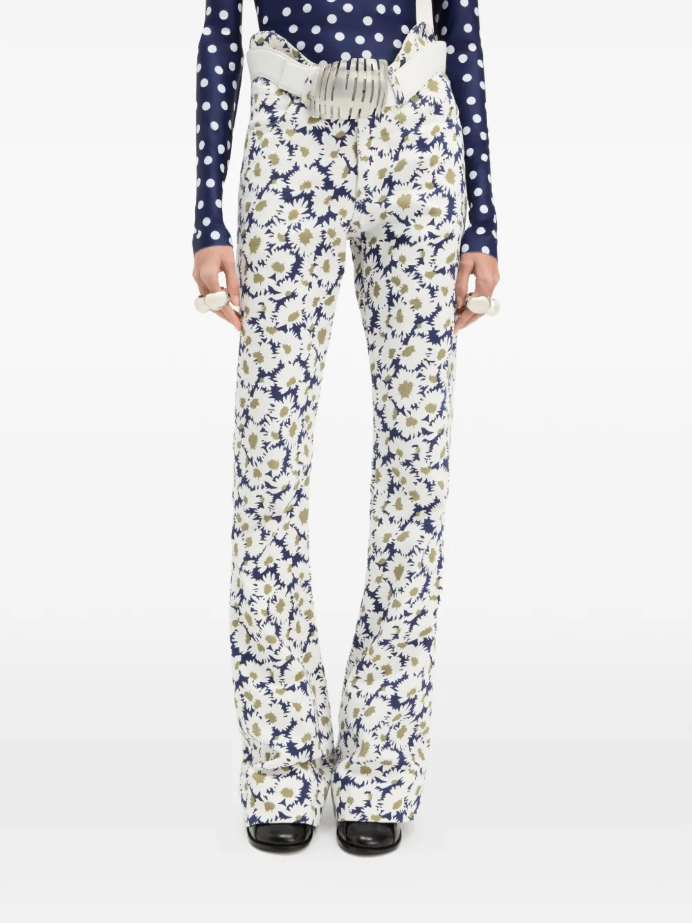 Jean Paul Gaultier The Curved flared denim jeans met bloemenprint Wit