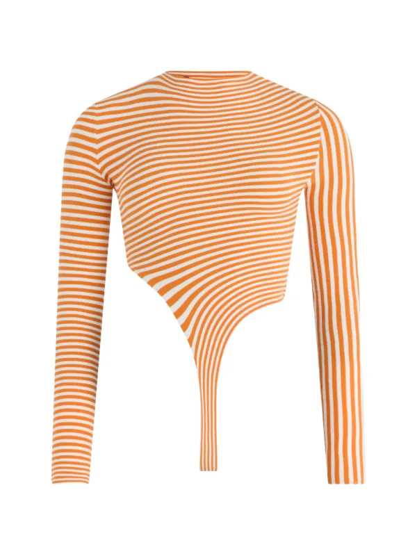 Jean Paul Gaultier The Striped Asymmetric Bodysuit in Orange