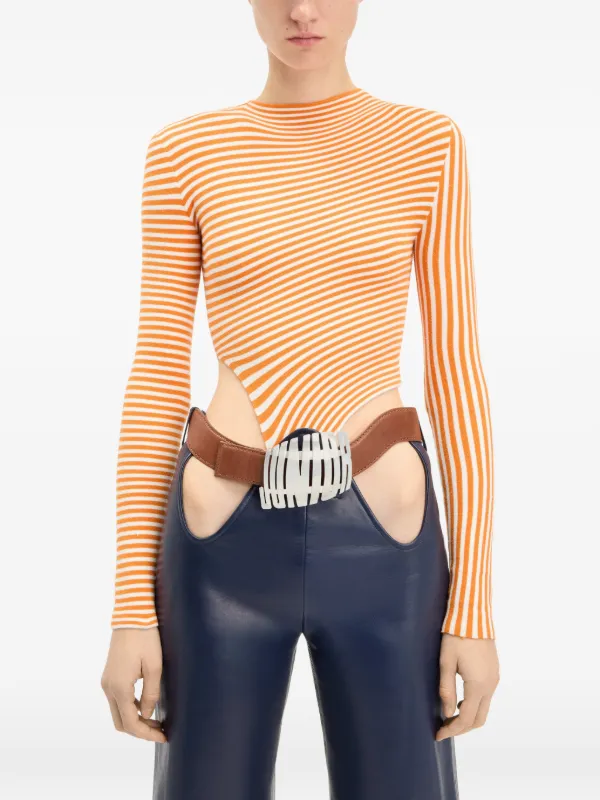 Jean Paul Gaultier The Striped Asymmetric Bodysuit | Orange | FARFETCH