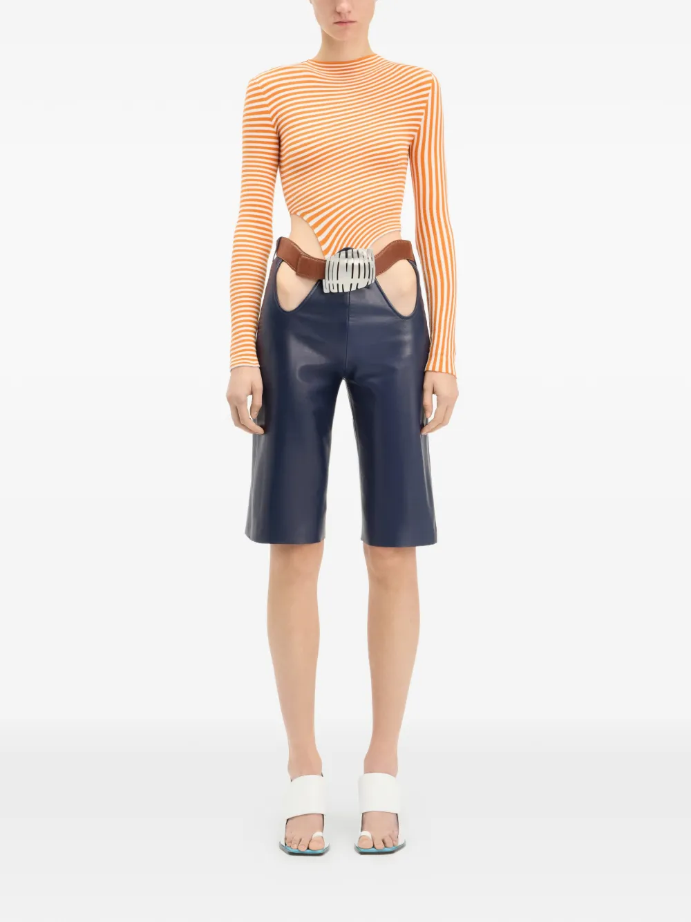  Jean Paul Gaultier Striped Asymmetric Bodysuit - Orange 