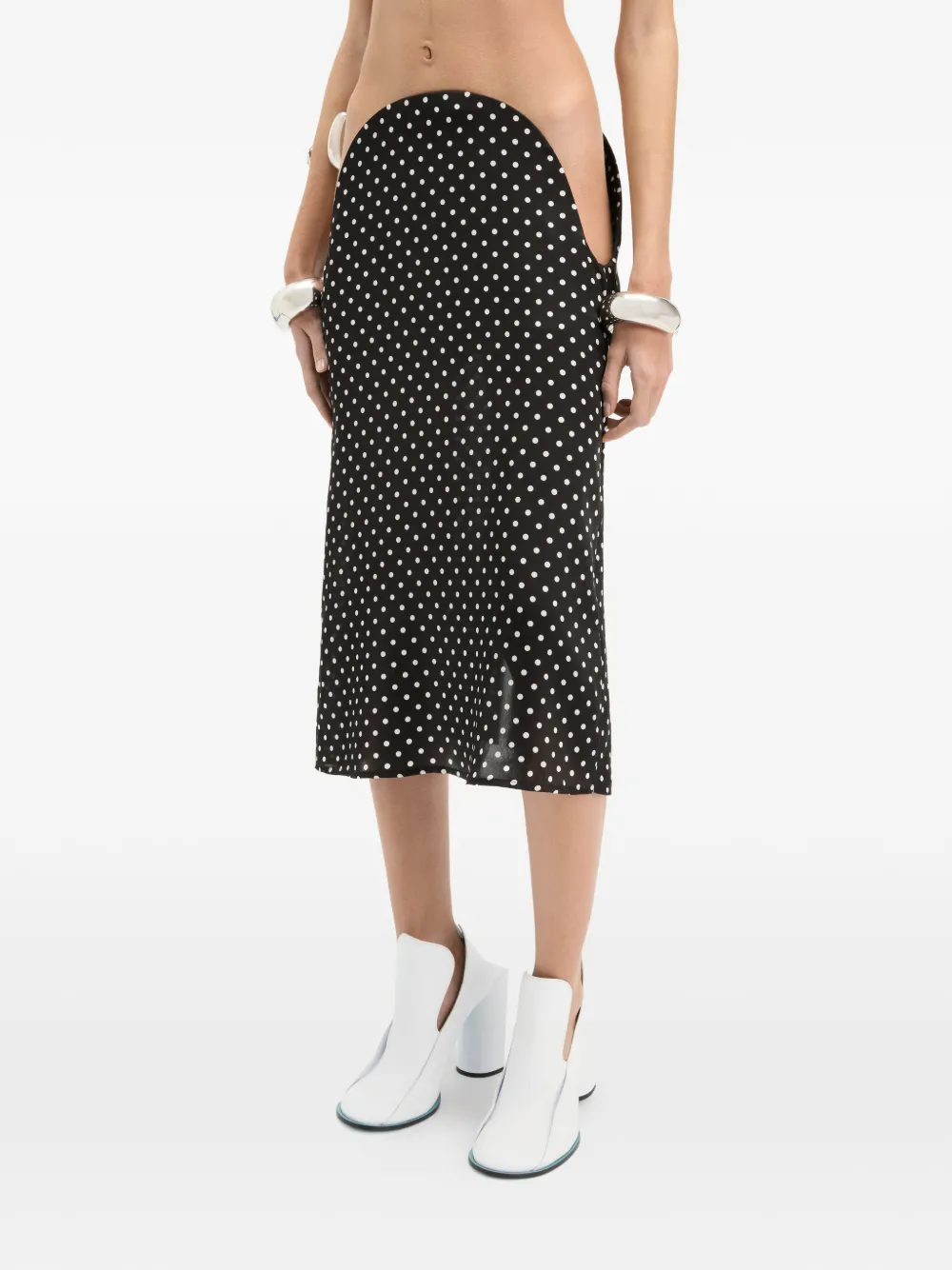 Jean Paul Gaultier Asymmetrische zijden midi-rok met stippen Zwart