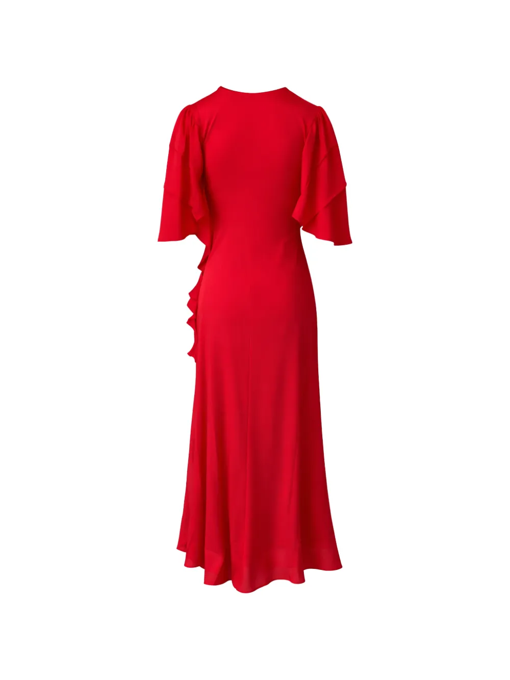  Silk95five Arizona Ruffled V-neck Midi Dress - Red 