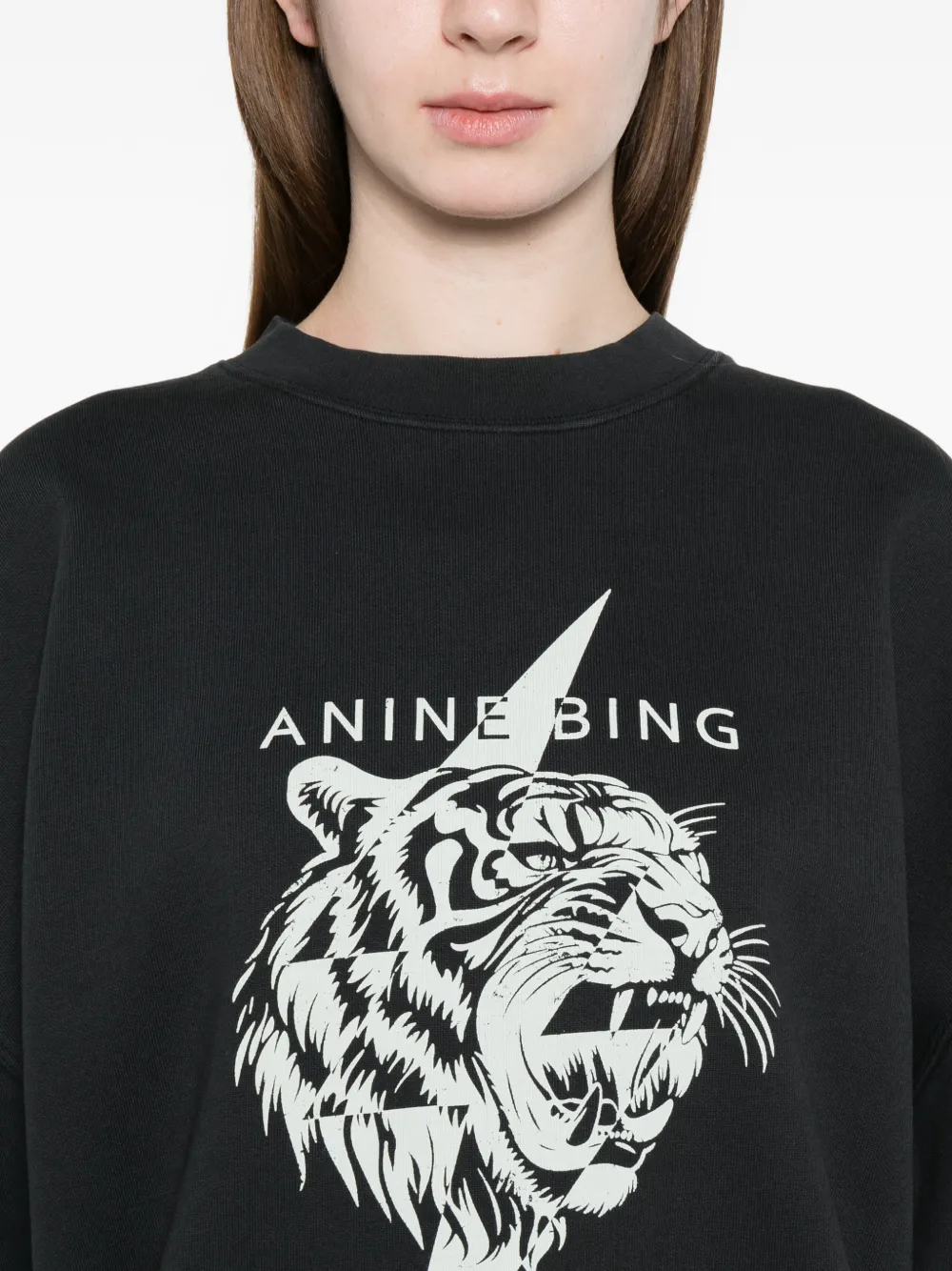 ANINE BING Miles sweater met grafische tijgerprint Zwart
