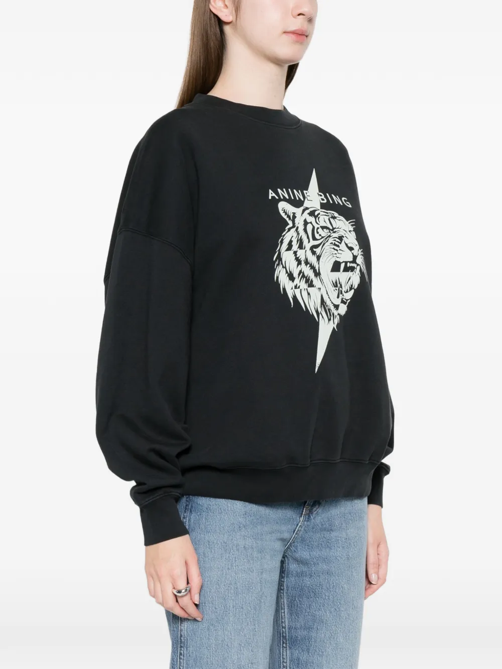 ANINE BING Miles sweater met grafische tijgerprint Zwart