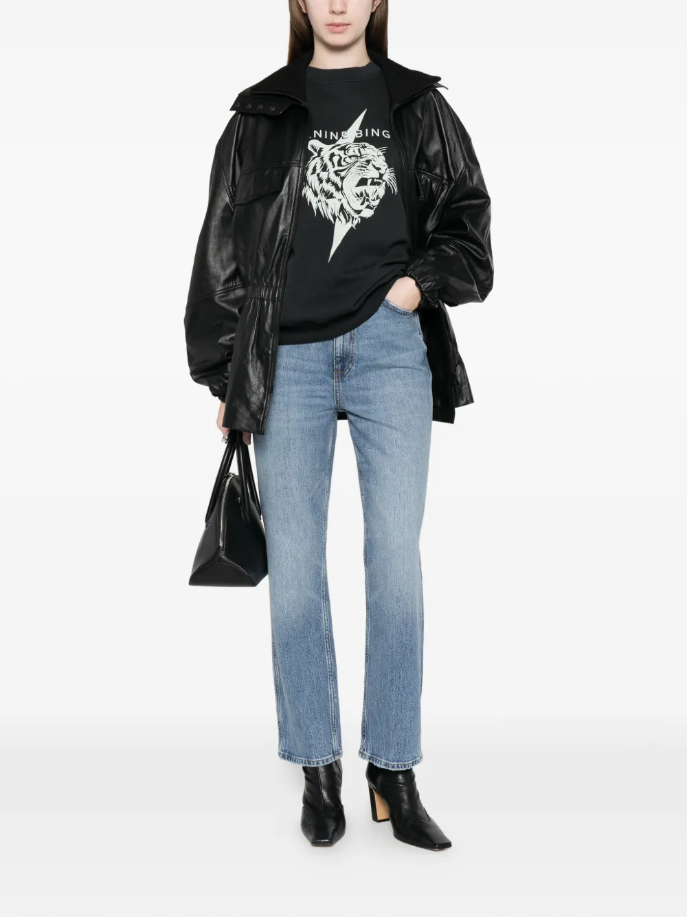 ANINE BING Miles sweater met grafische tijgerprint Zwart