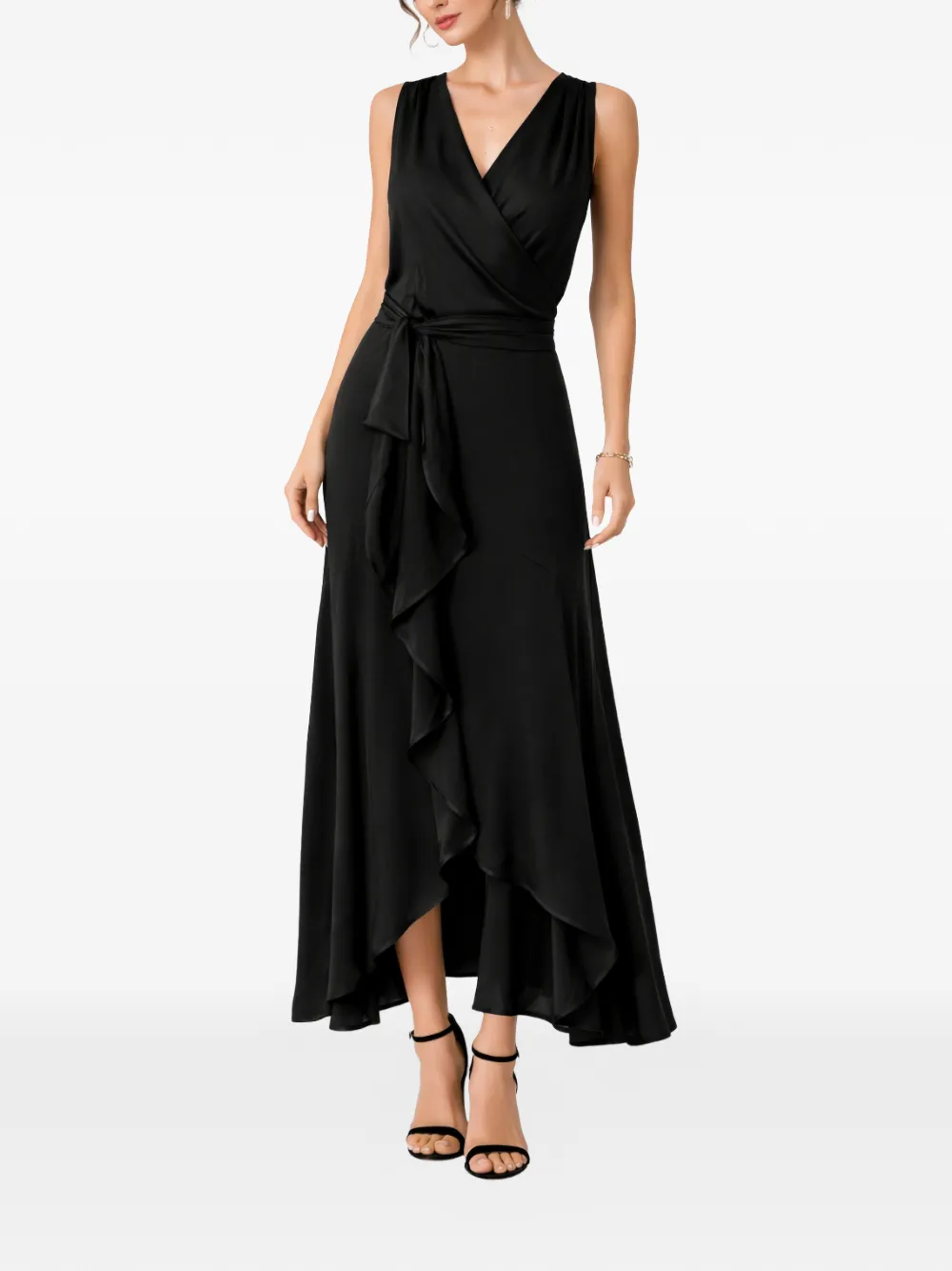  Silk95five Shangri La Ruffled V-neck Maxi Dress - Black 