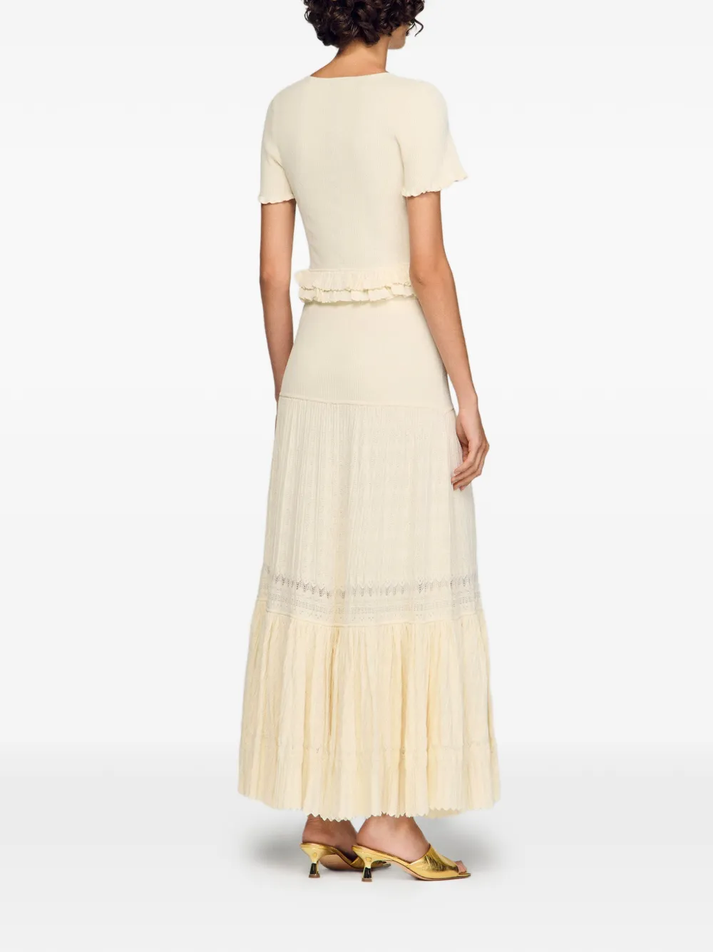 SANDRO Maxi-rok met ruches Beige