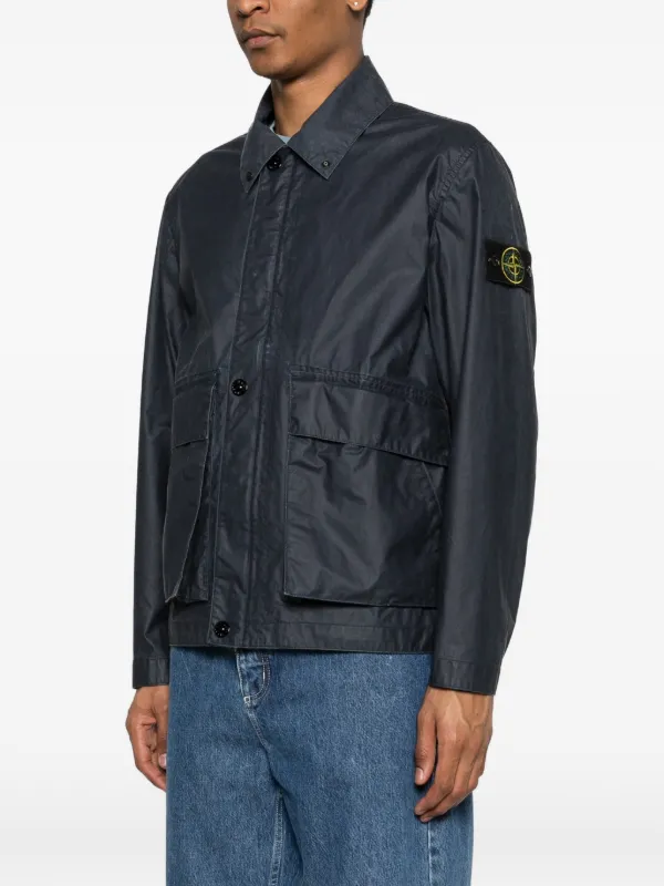 Stone Island Waxed Shirt Jacket | Blue | FARFETCH NZ