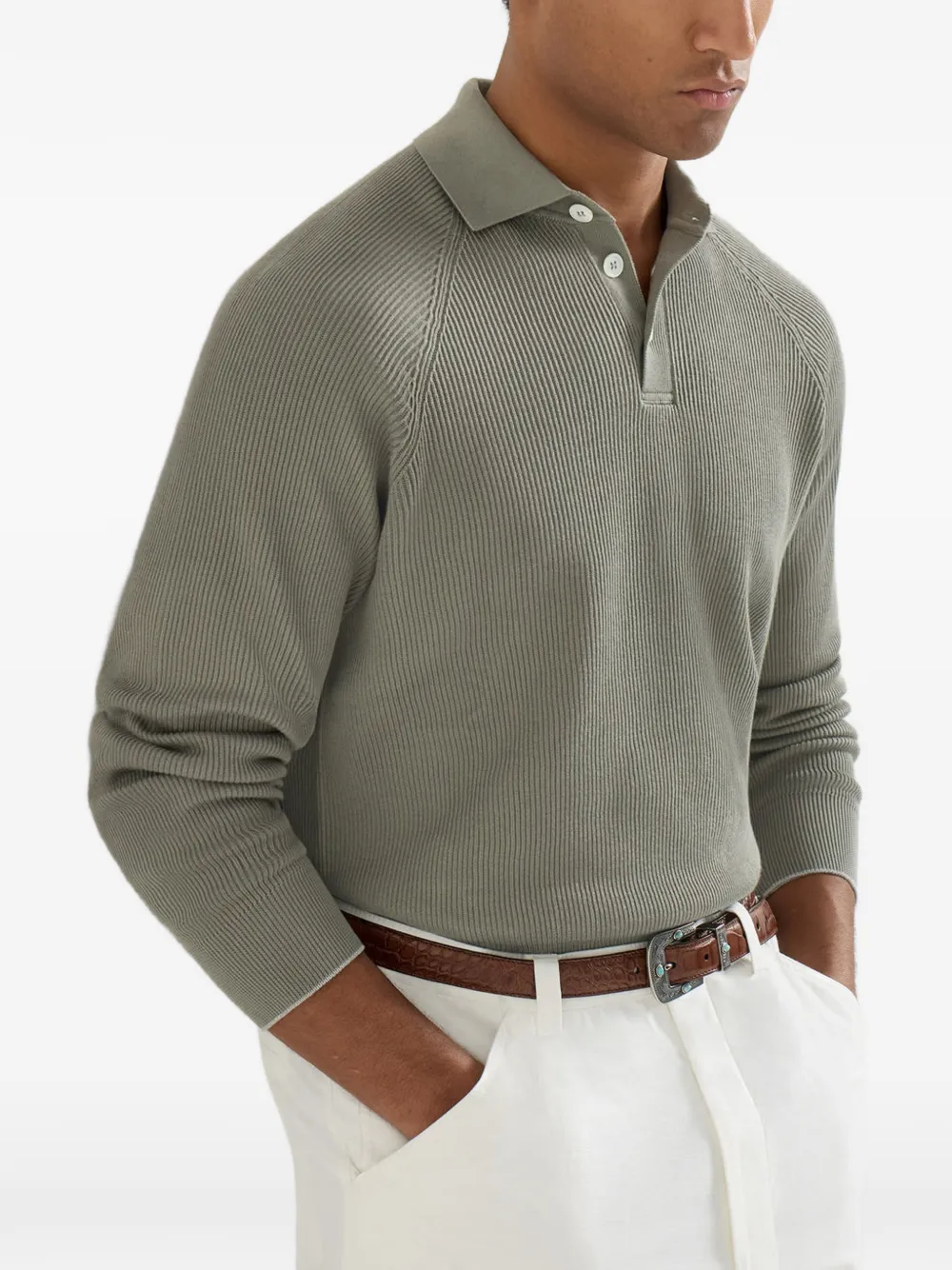 Brunello Cucinelli English geribbeld poloshirt Beige