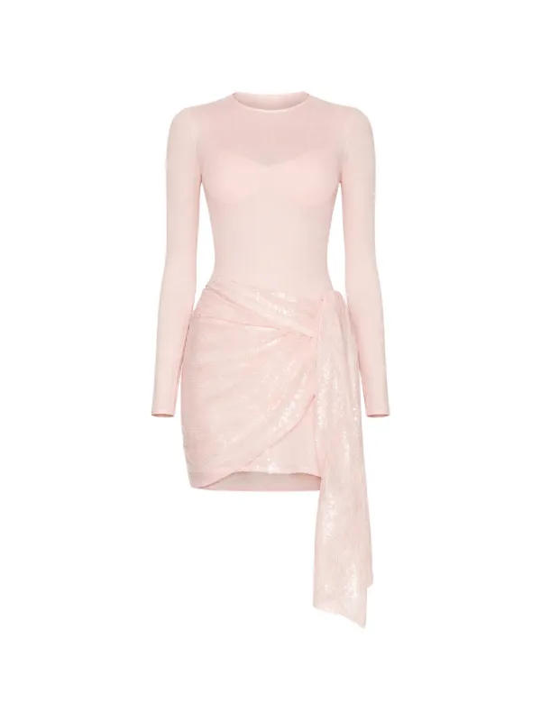 Area Sequin Draped Mini Cocktail Dress in Pink
