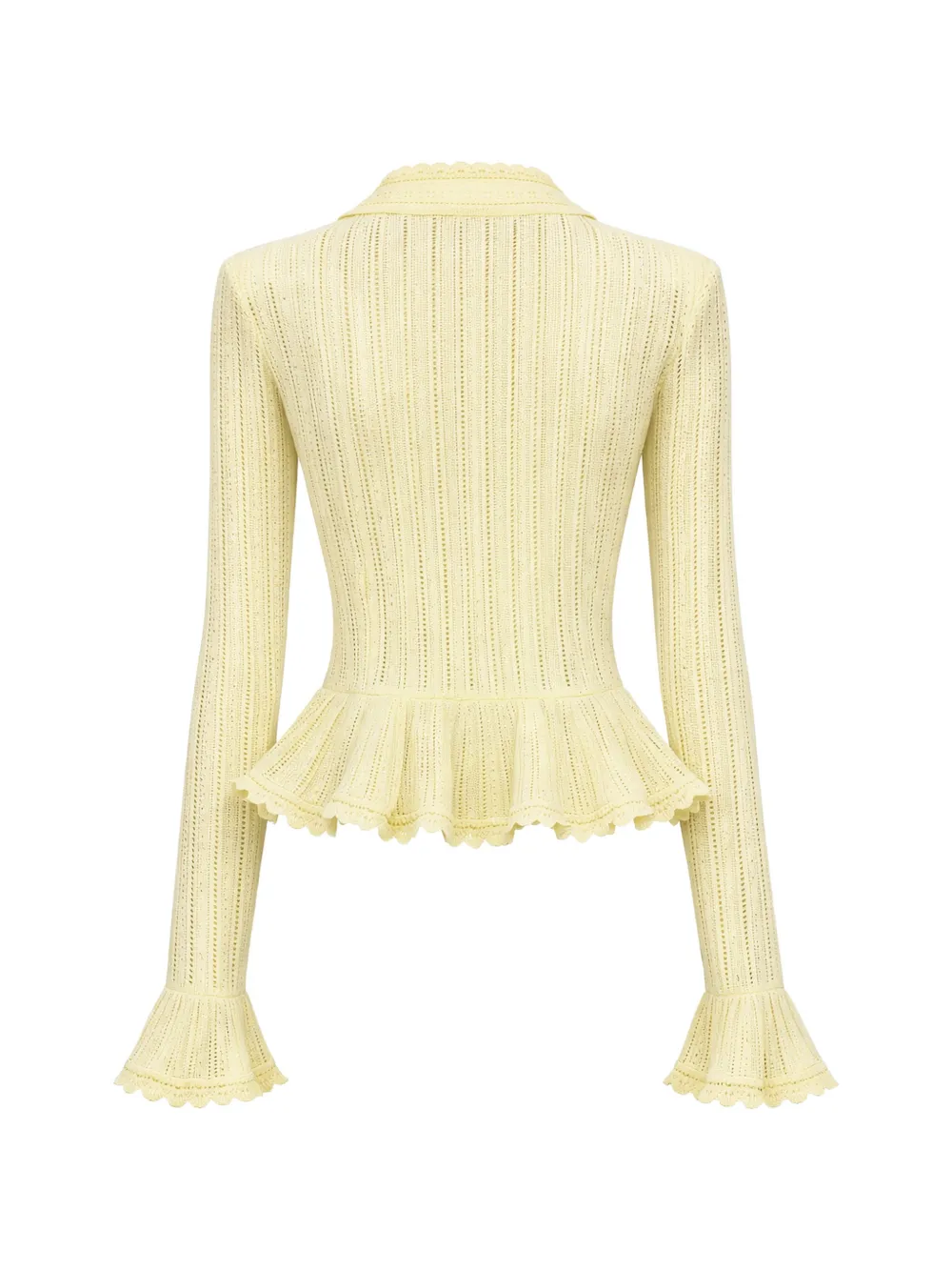  Self-portrait Pointelle-knit Ruffled Cardigan - Yellow 