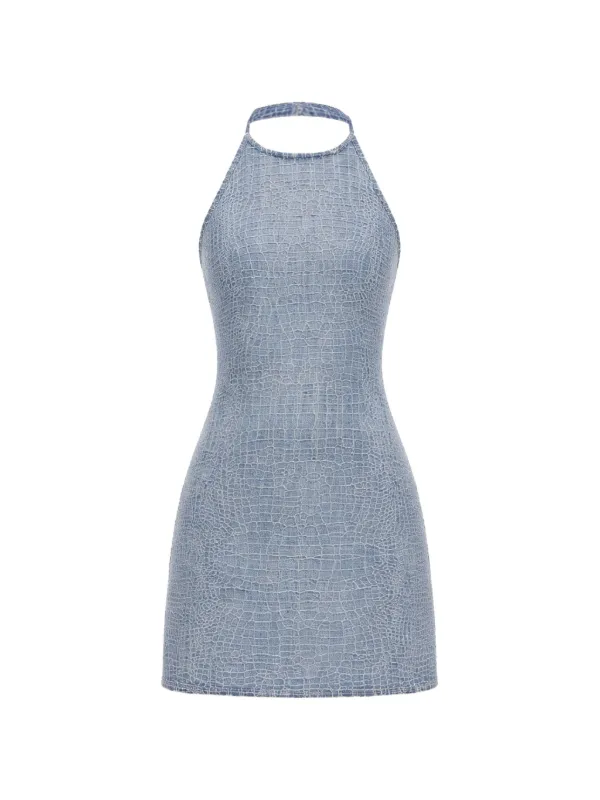 white christmas dresses Self-Portrait Denim Broderie Mini Dress in Blue main image 0