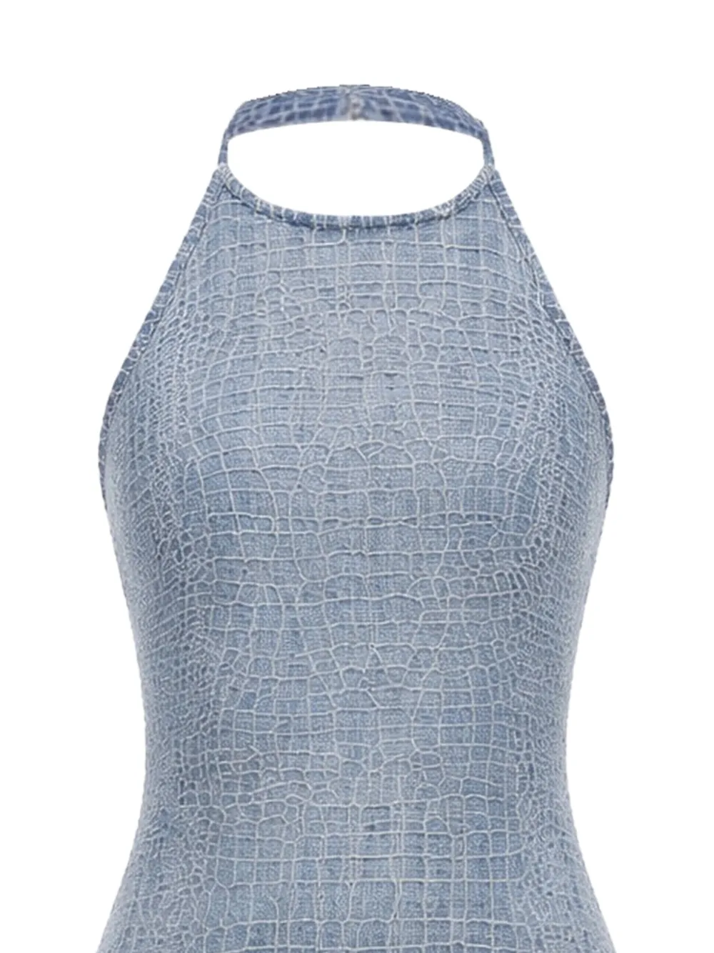 Self-Portrait Denim mini-jurk met krokodillen-effect en stras Blauw