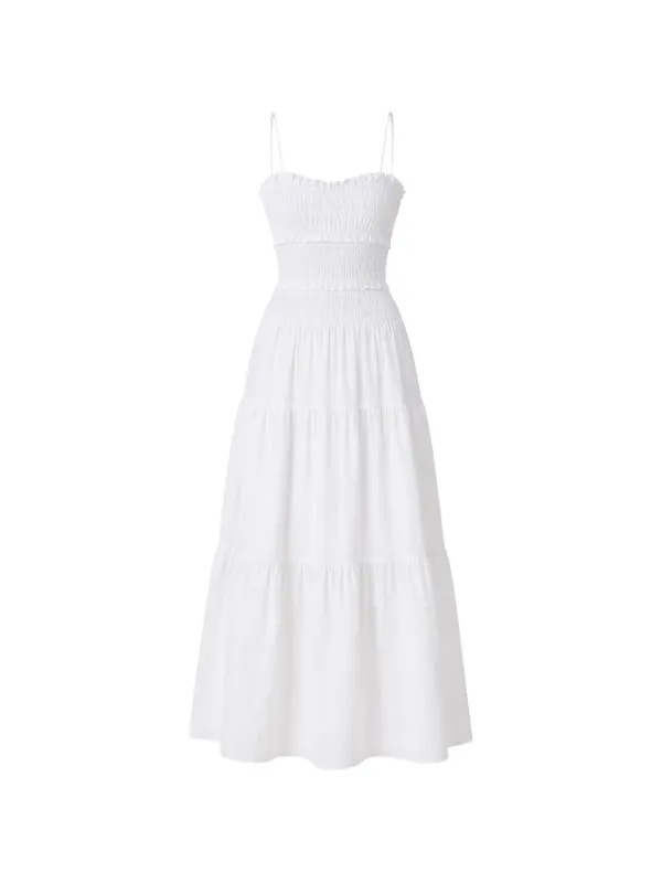 michael kors cotton dress Michael Shirred Tiered Maxi | White Womens dresses Size:LP Garment Pattern_Stripes Spring Summer 2002 Roberto An accompanying belt further