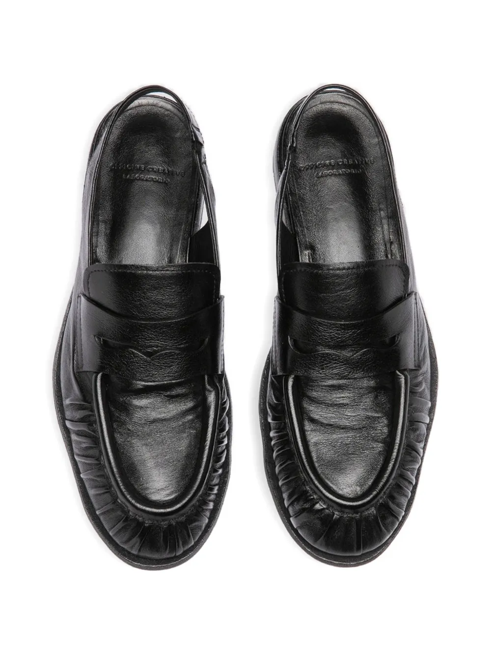 Officine Creative Solitude 102 leren loafers met ruches Zwart
