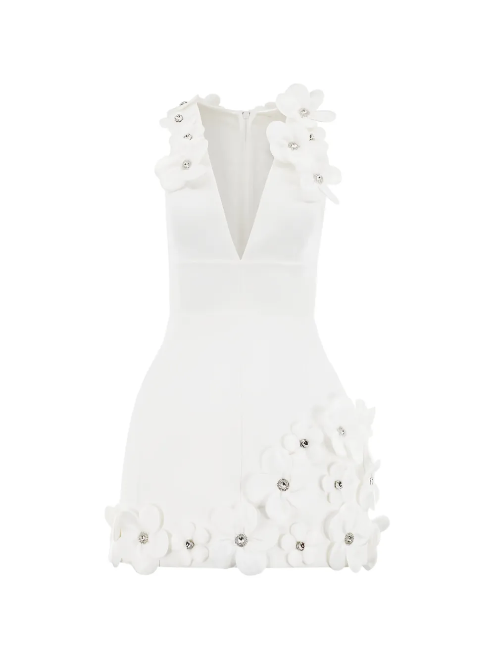Bronx And Banco Estelle Floral Appliqué V-neck Mini Dress In White