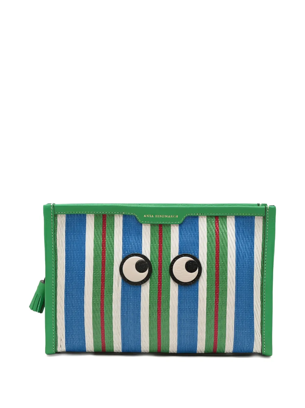 Anya Hindmarch eyes-motif striped make up bag - Green