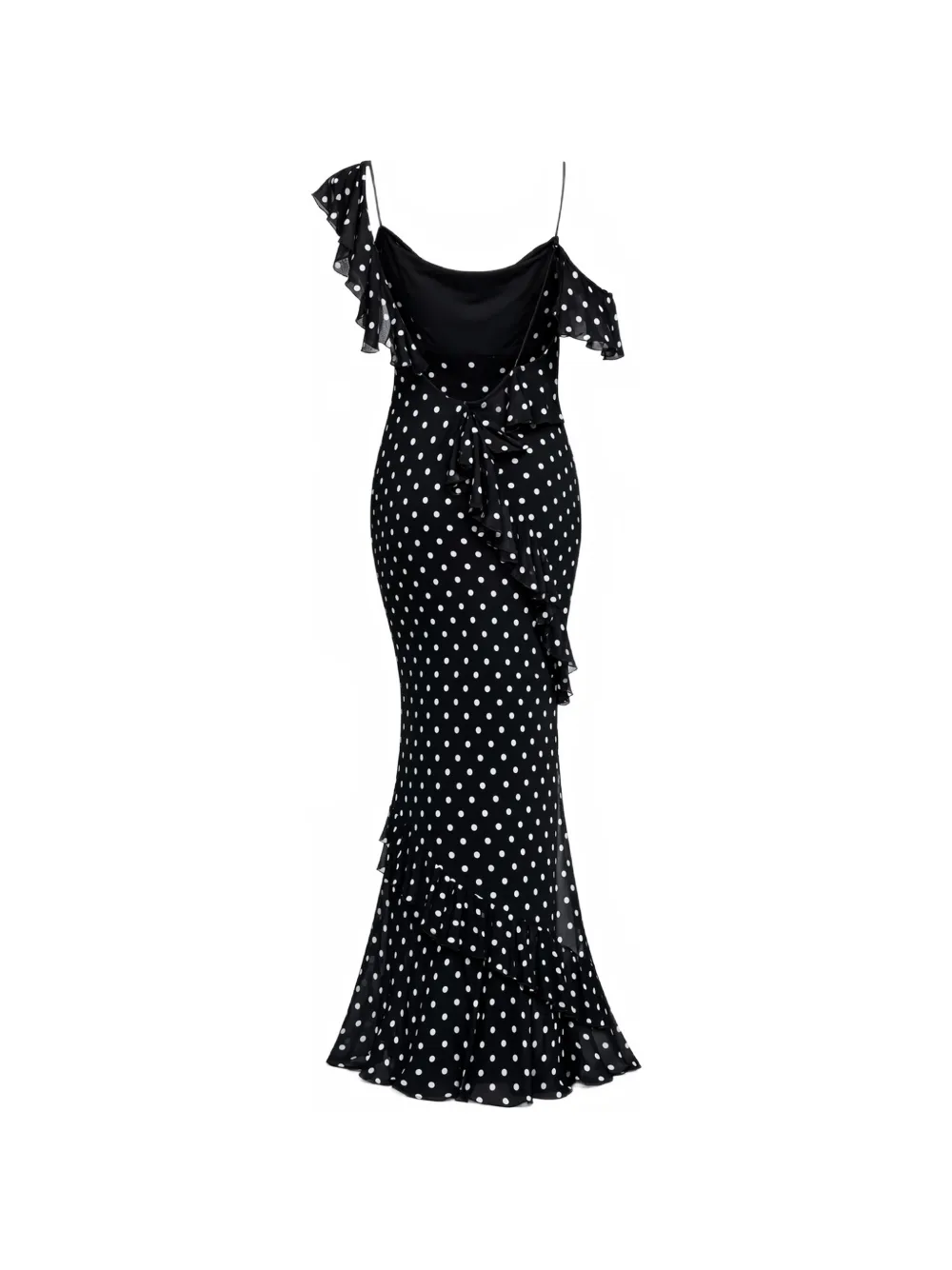 Self-Portrait Georgette maxi-jurk met stippen en ruches Zwart